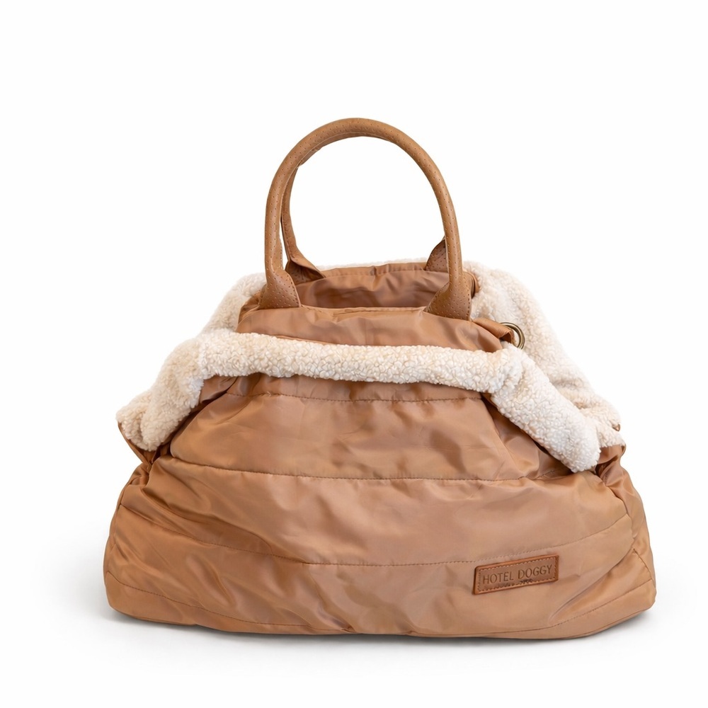 HOTEL DOGGY Quilted Camel Sherpa Dog Carrier Luxury Pet Travel Bag